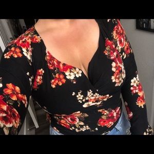 Fashion Nova Low Cut Floral Crop Top